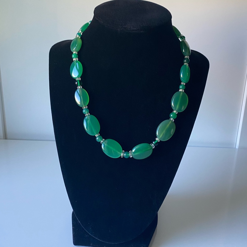 Glass jade green beaded statement necklace